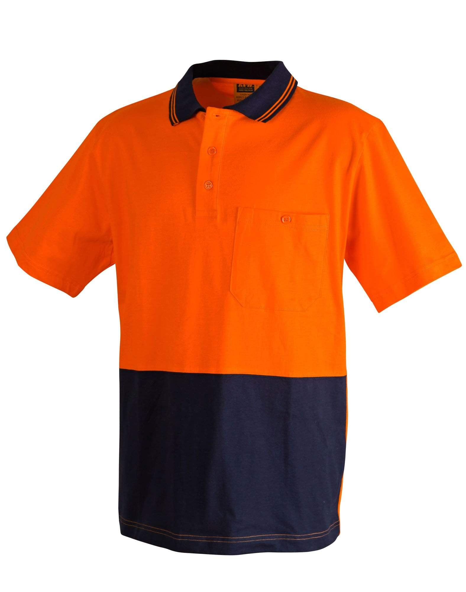 Cotton Jersey Two Tone Safety Polo SW35 Work Wear Australian Industrial Wear S Fluoro Orange/Navy 
